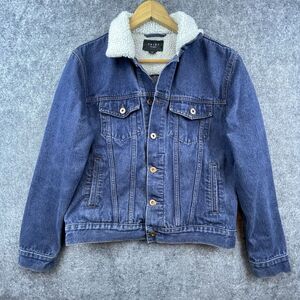 Triot Los Angeles Denim Trucker Jacket Mens Medium Sherpa Collar Chore Work Barn